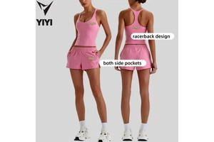 High Quality Women Yoga Set 2 Piece Workout Outfits Longline Tank Top & Loose Running Shorts Gym Fitness Wear Custom Logo