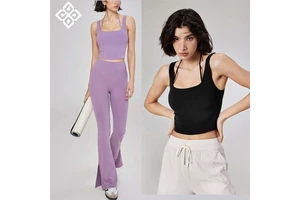 Ribbed Nude Yoga Vest Women Short Fitness Underwear Round Neck Semi-fixed Sports Bra Summer Gym Workout Clothes