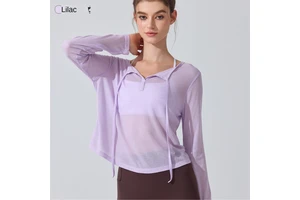 European American Breathable Plus Size Long-sleeved Loose Quick-drying Lightweight Sweat-Wicking Sports Blouse Top Yoga Front