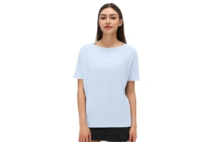 Women's Breathable Yoga Blouse Summer Thin Loose Short-sleeved Polyester/Cotton T-shirt Outdoor Sports Casual Top