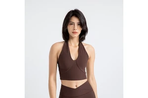 Wholesale Women's Ribbed Halter V-Neck Yoga Tank Top Backless Padded Workout Crop Top Slim Fit Activewear Breathable Yoga Top