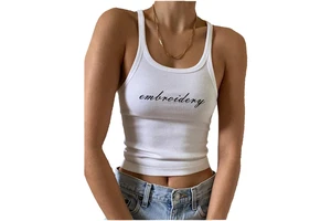 Casual White Sleeveless Cotton Cami Top Women Fashion Ribbed Crop Top Tees Ladies Basic Fitness Camisole Summer Tank Top