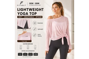 FITVOLT Breathable Four-Way Stretch Loose Lightweight Long Sleeve Yoga Top Side Slit Slim Fit Summer Sports Fitness Shirt
