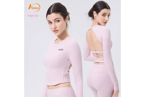 Aoyema Sexy Fitness Gym Sport Wear Women Crop Tops Yoga T-shirts Solid Sportswear Quick Dry Running Backless Long Sleeve Top