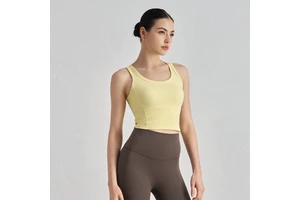 Solid Color Round Neck Hollow Out Women Gym Yoga Vest Tank Top Fitness Sport Bra