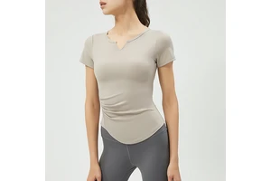 Curved Hem High Quality Sportswear Women V Neck Blank Short Sleeve Gym Custom Slim Fit Yoga T Shirt