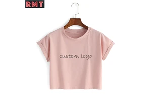Women Soft Comfortable T-shirt Custom Logo Short Sleeve Crop Top Cropped Tee