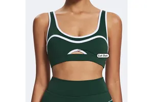 High Stretch Seamless Anti-Bacterial Spandex/Nylon Yoga Sports Bra Women Medium Support Adjustable Breathable Front Logo Deep
