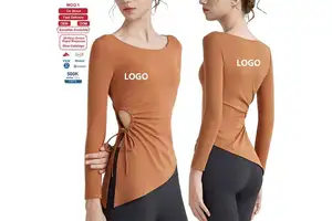 OEM Woman Eco Friendly Side Drawstring With Openwork Design Yoga Top Fitness Casual Wear OEM Manufacturer Gym Shirt Long Sleeve