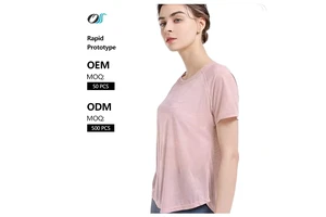 Round Neck Pilates Workout Tee with Circular Hem Breathable Short Sleeve Sports Shirt for Women