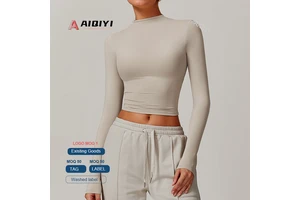 8933 New Long Sleeve Quick Dry High Neck Women Sportswear Running Training Workout Fitness Gym Yoga Crop Top