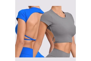 New Design Women Backless Yoga Crop Top Femme Running Quick Dry Gym Yoga Top Sexy Athletic Wear Workout Short Sleeve Shirt