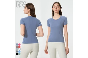Roregal Summer Seamless Round Neck Yoga T-Shirt Slim Fit Quick Drying Breathable Running Women Sports Short Sleeved Top