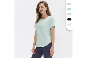 Womens Solid Color Yoga T-shirts with Custom Logo Polyester Blending Lightweight Breathable Sports T-shirts