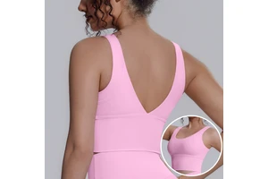 Hot Selling Women's S-XL Nylon/Spandex Front V-neck Quick Dry Breathable Seamless Removable Shockproof Sports Tank Top