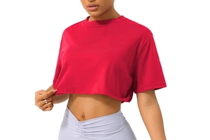 Young Girls Women Breathable Eco-Friendly Oversized Workout Crop Tank Tops Short Sleeve Yoga Tops Crew Neck