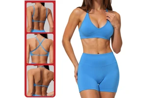 OEM ODM Custom Logo Seamless Yoga Set Cross Back Sports Bra High Waist Butt Lift Leggings Women Fitness Running Active Wear