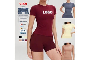 New Fashion Solid Color Crew Neck Yoga Top Slim-Fit Short Sleeves Fitness Sports T-Shirt Plus Size Quick Dry Running Clothing