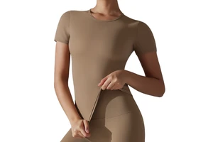 Solid Color Double-sided Brushed High Elastic Tight Breathable Yoga Clothing Sports Running Fitness Short Sleeve T-shirt