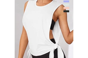Wholesale Fitness Yoga Vest Women Quick-drying Clothes Sportswear Side Hollow Out Bow Sleeveless Shirt Loose Blouse Tank Tops