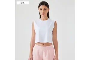 Breathable Women Yoga Gym Workout Tank Tops Loose Cropped Sleeveless Running Fitness Athletic Yoga Tops