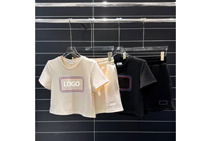 Designer Custom Women Logo Print Summer 2 Piece 100% Cotton Casual Loungewear Set Cropped Short Sleeve T-Shirt High Waist Shorts