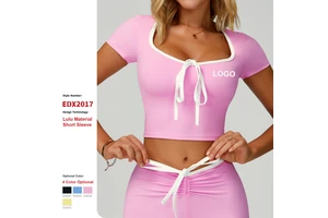 Contrast Color Hemming Yoga Clothes Women V-Neck Quick-Drying T-Shirt Yoga Tops Outdoor Running Fitness Sports Short Sleeves