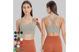 Women's High Support Cross Back Sports Bra Quick Drying Padded Yoga Top Buttery Soft Gym Wear Fitness Workout Running Tank Tops