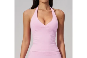 Women's Seamless Halter Neck Workout Tank Top Sport Vest, V-Neck Open Back Quick-Dry High Elastic Yoga Top