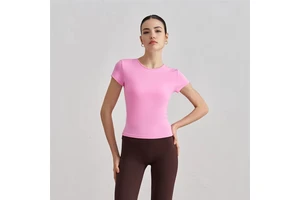 Womens Comfortable Round Neck Tight Fitting Yoga Workout Tshirt Slimming Shirt Slim Fit Tops
