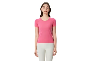 Summer Seamless Integrated Woven Round Neck Lulu Yoga T-shirt Slim-fit Quick Drying Breathable Running Lulu Short Sleeve
