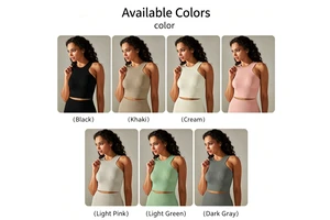 Wholesale Seamless Tight Mid-Length Solid Color High Elastic Yoga Tank Top, Sports Running Fitness Yoga Top