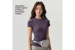 Women's Solid Yoga Activewear Short Sleeve Buttery Soft Breathable Quick Dry Four-Way Stretch High Elastic Waist Tight Front