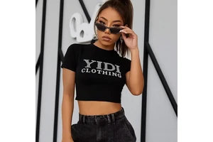 Custom Baby Girl Rhinestones T Shirt Custom Womens Streetwear Round Neck Crop Tops Cropped Tee Sports Workout Crop Top For Women