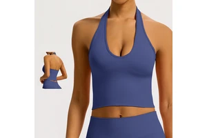 Top Selling Breathable Halter Neck Backless Yoga Sports Bra Women Padded Breathable Workout Yoga Vest for Gym Fitness Daily Wear
