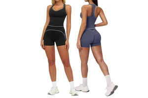 Contrast Color Brushed Yoga & Fitness Outfit, Slim-fit Double Strap Tank Top, Nylon Spandex Shorts, Women's Running Sportswear