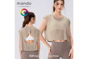 Round Neck Cross Back Cropped Tank Top Women's Soft Breathable High Quality Semi-transparent Fitness Yoga Top
