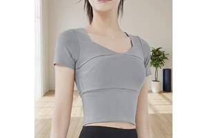 Breathable Yoga Wear for Short Yoga Top Elastic Band Chest Pad Sports Bodysuit Nude Nine Quarter Sleeve