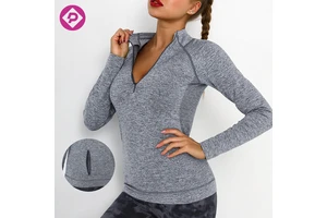 Sexy Ladies Gym Fitness Wear Yoga Top Stand Collar Knitted Quick Dry Custom Logo Quarter Zip Sweatshirt