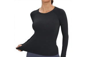 Workout Seamless Shirts for Women Long-Sleeved Yoga Running Breathable Thumb Holes Tops