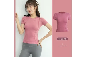 J3056 V-neck Sweat-Wicking Ladies Yoga Sets Short Yoga Wear Outdoor Workout Active Suit Women's Workout T-shirt