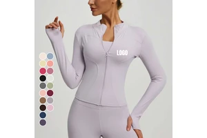 Wholesale High Quality Quick Drying Yoga Jacket Windproof Breathable Comfortable Stand-up Collar Full Zipper Sports Fitness Top