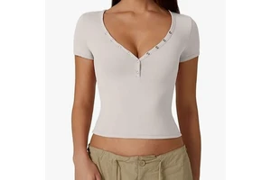 JC Wholesale Custom Sports Breathable Yoga Short Sleeves Women V-Neck Design Running Sports Fitness Quick Drying T-Shirt Tops
