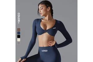 Custom Logo Yoga Short Long Sleeve Crop Tank Women Running Fitness Yoga Wear Top Sports Bra