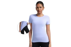 Women's Lightweight Gym Athletic Tops Breathable Short Sleeve Workout Shirts Four-Way Stretch Seamless Yoga for Sports Fitness