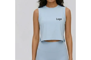 Custom Logo Loose Fit Crew Neck Sleeveless Yoga Tops Side Slit Luxury Elastic Breathable Cropped Quick Dry Women's tank Tops