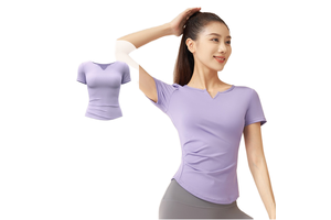 Women's Professional Pilates Training Fitness Running Yoga V-Neck Top Built-In Bra Breathable Quick Dry Spring Autumn Sports