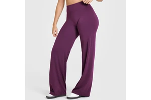 Wide Leg Solid Plus Size Yoga Pants for Women High Waist Elastic Waist Loose Straight Fit Full Length Workout & Gym Trousers