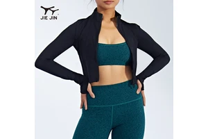 JIEJIN 2024 Women Sports Fitness Tight Top Long Sleeve Zip up Cropped Yoga Gym Athletic Jacket