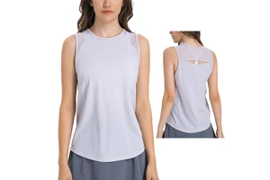 Women's Workout Sleeveless Shirts Round Neck Yoga Vest Open Back Sport Tank Tops